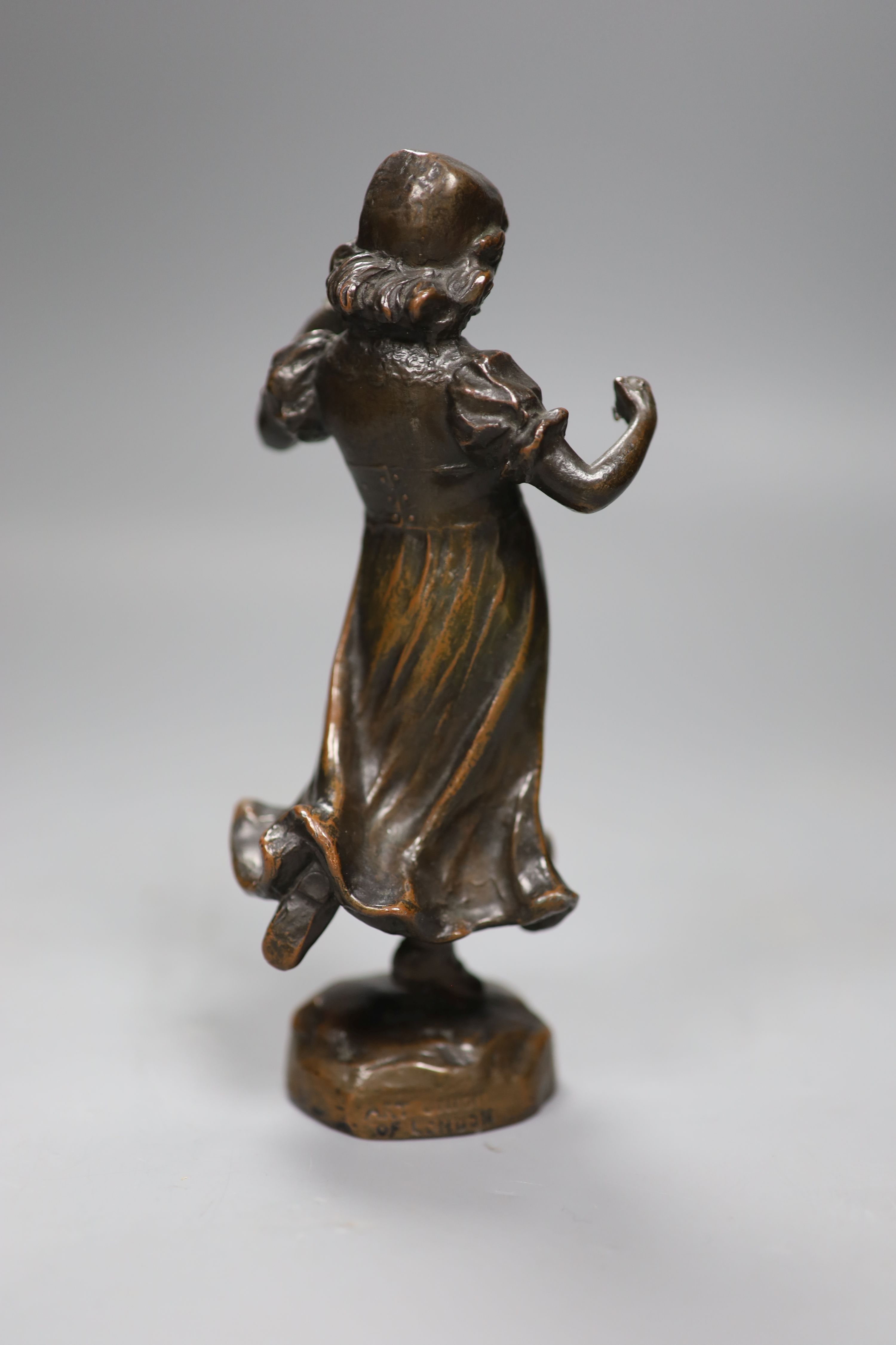 Louis Frederick Roselieb (Roslyn) - an Edwardian Art Union of London bronze figure of a girl, 17.5cm signed and dated 1906